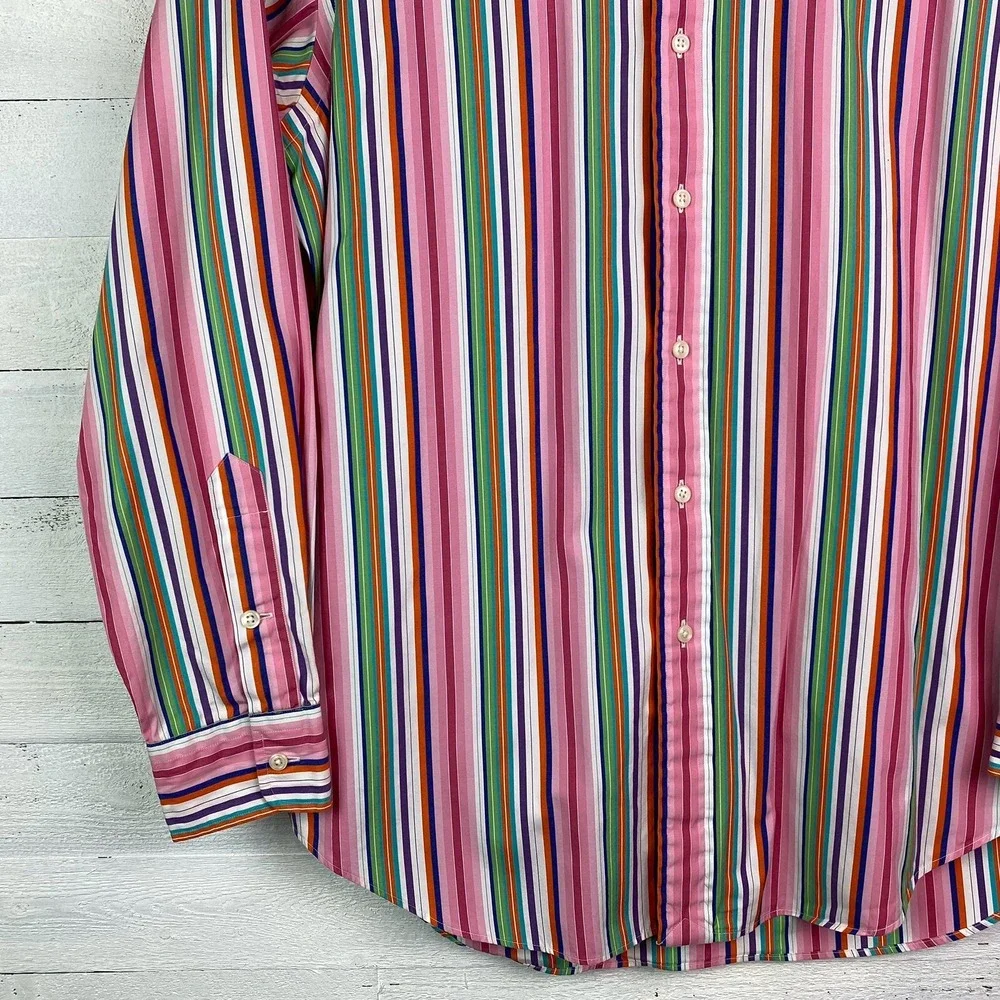 Polo Ralph Lauren Mens Shirt Medium L/S‎ Stripe CURHAM Classic Fit Button Front